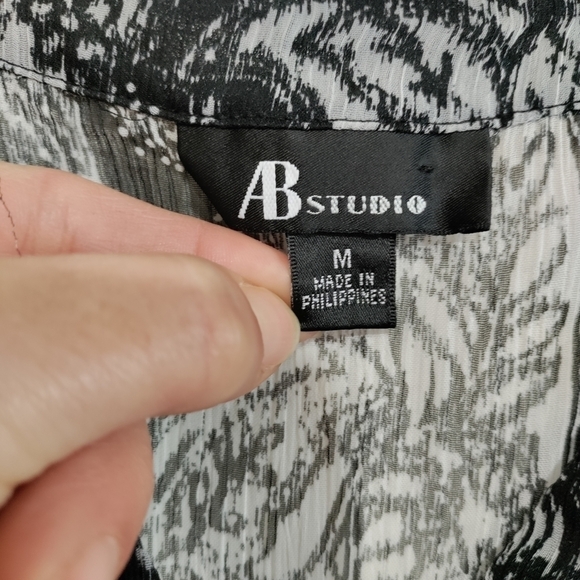 AB Studio Sheer black and white short sleeve top Medium - Picture 3 of 4